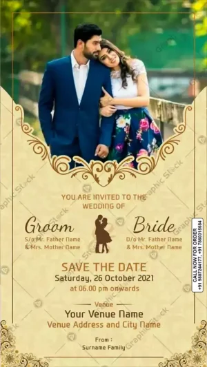 Photo Wedding Invitation – Royal Couple Frame Digital and Printed Card