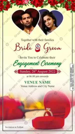 Heart Frame Engagement Invitation with couple photo and red gift box ā digital & printed card by Graphic Stock