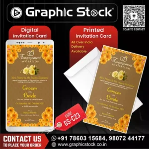 Floral Engagement Invitation card with yellow marigold flowers – digital and printed format by Graphic Stock