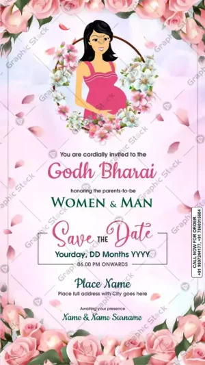 Godh Bharai Invitation Card GS‑C28 – Digital & Printed by Graphic Stock