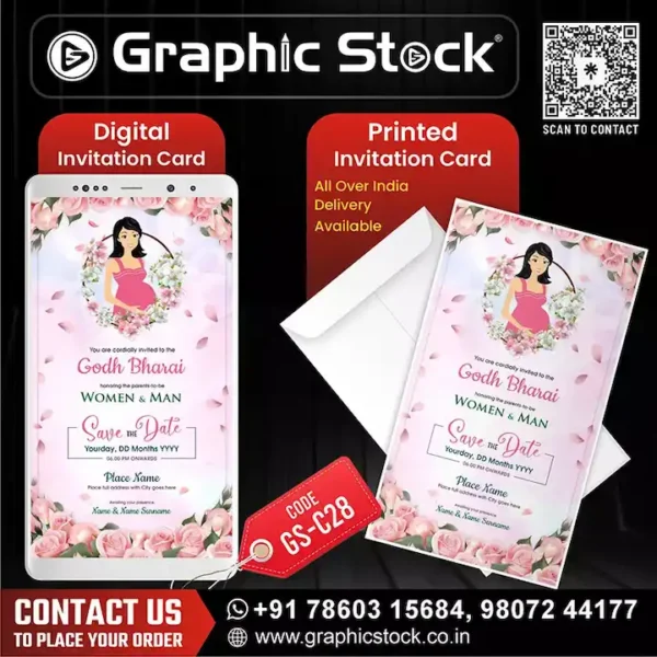 Godh Bharai Invitation Card GS‑C28 – Digital & Printed by Graphic Stock