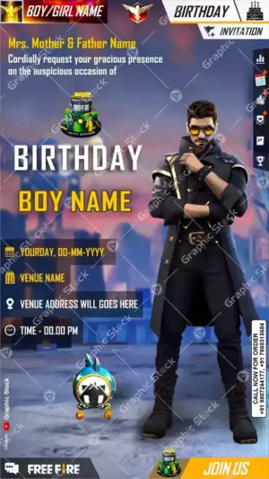 Epic Free Fire Birthday Invitation Card – Digital & Printed | GS‑C29 – Graphic Stock, Custom Birthday Invitation Card - Digital & Printable Invitation for Boy/Girl