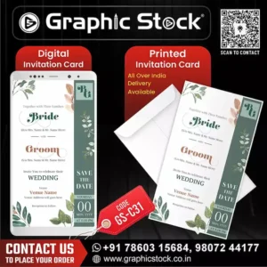 Elegant Botanical Wedding Invitation Card GS-C31 – Stunning Digital & Printed Design with leafy floral elements. Wedding Save the Date Invitation Card - Digital & Printable Customizable Invitation for Bride and Groom with Floral Theme