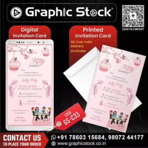 Gorgeous Pink Kitty Party Invitation Card GS‑C33 – Digital & Printed by Graphic Stock, Kitty Party Invitation Card - Digital & Printable Customizable Invitation with Pink Floral Theme