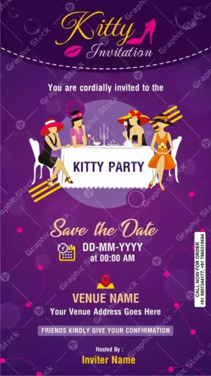 Elegant purple kitty party digital invitation card GS‑C35