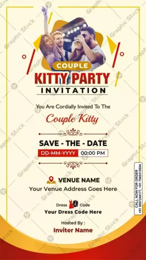 modern kitty party card GS‑C37 with digital and print delivery.