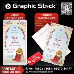 Luxury Punjabi Wedding Invitation Card GS‑C38 – Elegant Anand Karaj Design, Digital & Printed Invitation