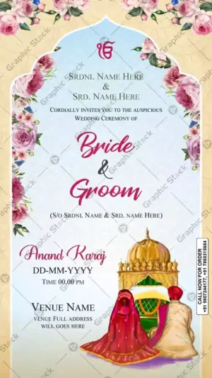 Luxury Punjabi Wedding Invitation Card GS‑C38 – Elegant Anand Karaj Design, Digital & Printed Invitation