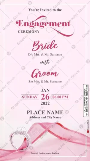 Pink Theme Engagement Invitation, 2 in 1 Engagement Invitation Card - Digital & Printed Card, Pink Theme Engagement Invitation Card – Digital & Printed Version