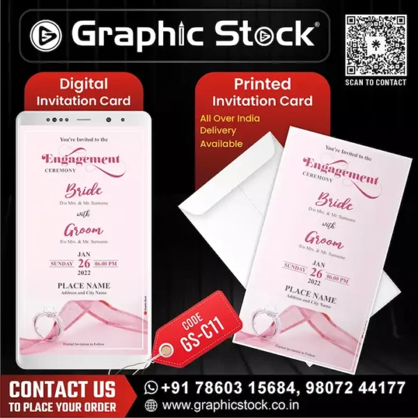 Pink Theme Engagement Invitation, 2 in 1 Engagement Invitation Card - Digital & Printed Card, Pink Theme Engagement Invitation Card – Digital & Printed Version