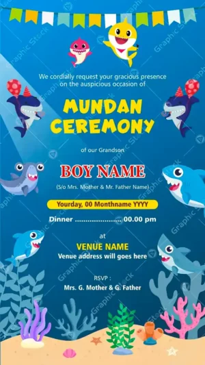 Amazing Custom Shark Mundan eCard, Custom Shark-Themed Mundan Ceremony Invitation Card
