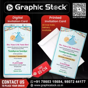 Joyful 2-in-1 Namkaran Sanskar Invite, Namkaran Sanskar Invitation Card for Baby Boy ā Blue Theme ā Digital and Printed