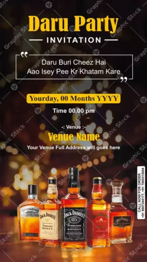 Daru Party Invitation Card – Digital & Printed Format with Whisky Theme
