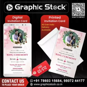 2 in 1 Ring Ceremony Invitation Card, Ring Ceremony Invitation Card with Floral Leaf Theme – Digital & Printed