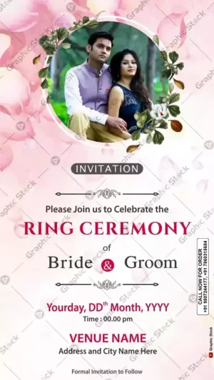 2 in 1 Ring Ceremony Invitation Card, Ring Ceremony Invitation Card with Floral Leaf Theme – Digital & Printed