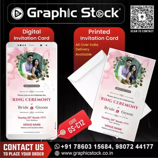 2 in 1 Ring Ceremony Invitation Card, Ring Ceremony Invitation Card with Floral Leaf Theme – Digital & Printed