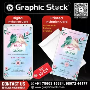 Birds Theme Save the Date Invitation, Save the Date Wedding Invitation with Love Birds ā Pastel Floral Theme ā Digital & Printed (GS-C19)