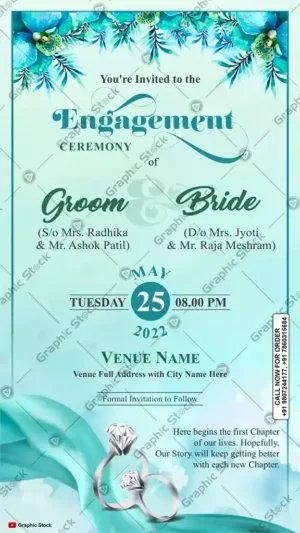 Elegant Watercolor Ring Ceremony Invite – 2-in-1 Card, Watercolor Engagement Invitation Card – Pastel Ring Ceremony Card with Floral Leaves – Digital & Printed