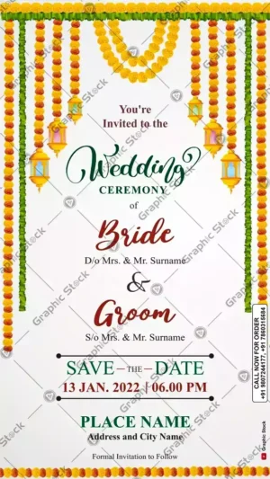 Hindu Wedding Invitation, 2-in-1 Save the Date Invitation Cards. Wedding Invitation Card - Digital & Printable Customizable Invitation for Groom and Bride