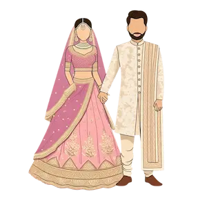 wedding invitation card and video design with Indian bride and groom illustration for inviting guest
