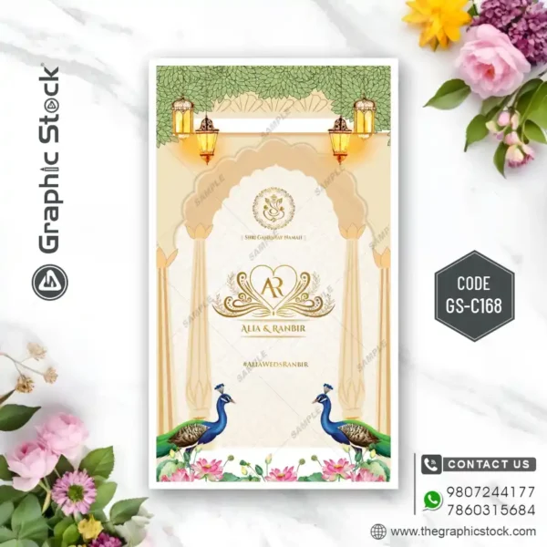 Caricature Wedding Invitation Cover Page with Bride and Groom Illustration – Code GS-C168