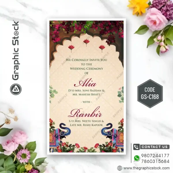 Caricature Wedding Ceremony Invitation Card Design with Couple Illustration – Code GS-C168