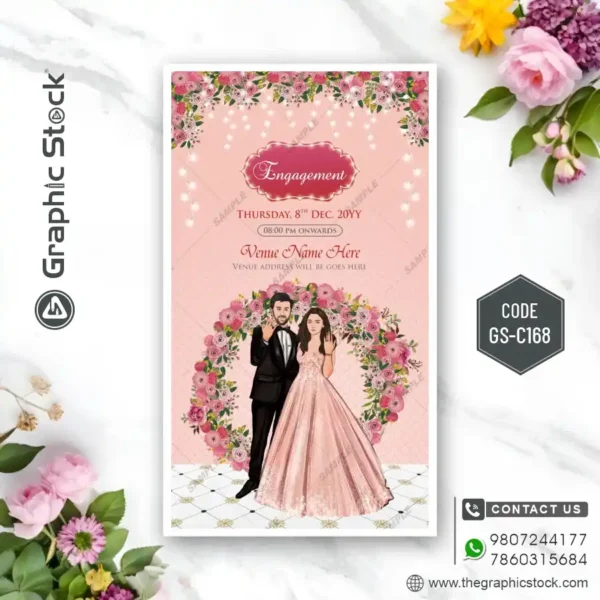 Caricature Engagement Invitation Card with Bride and Groom Artwork – Code GS-C168