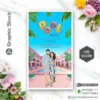 Caricature Pool Party Invitation Card with Bride and Groom Illustration – Code GS-C168
