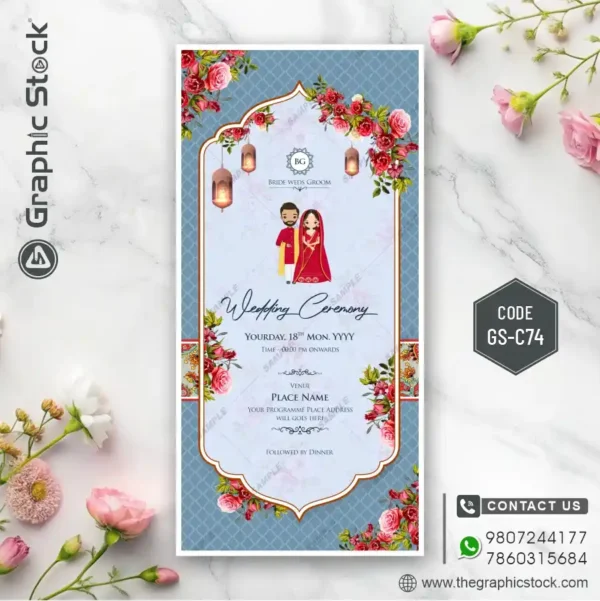 Elegant Wedding Ceremony Invitation Card Design with Floral Border – Code GS-C74