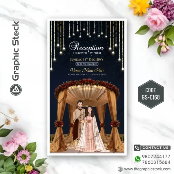 Caricature Wedding Reception Invitation with Couple Illustration – Code GS-C168