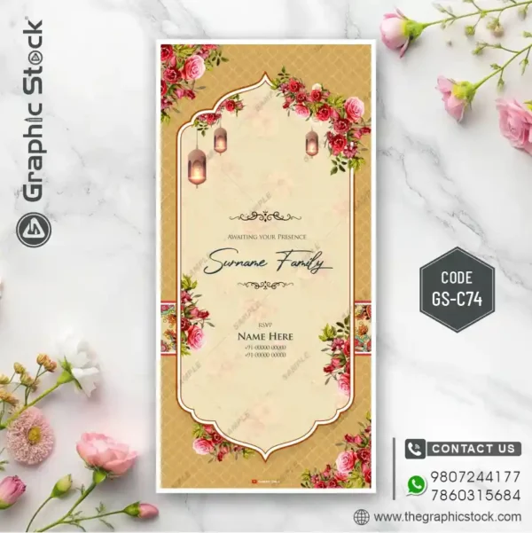 RSVP Invitation Card Design with Elegant Floral Style – Code GS-C74