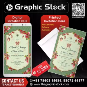 Elegant Green Floral Mehndi Ceremony Invitation – Digital & Printable (GS-C100)
