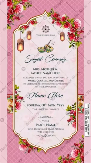 Elegant Pink Floral Sangeet Ceremony Invitation – Digital & Printable (GS-C101)