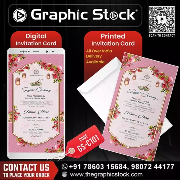 Elegant Pink Floral Sangeet Ceremony Invitation – Digital & Printable (GS-C101)