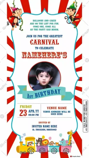 Carnival Theme 1st Birthday Invitation Card ā GS-C105