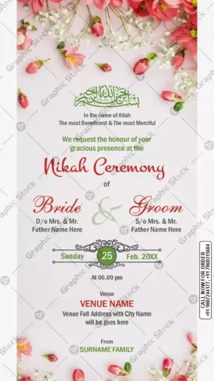 Floral Nikah Ceremony Invitation Card – GS-C106