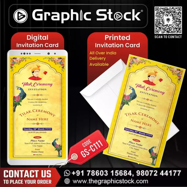 Yellow Royal Tilak Ceremony Invitation Card – GS-C111