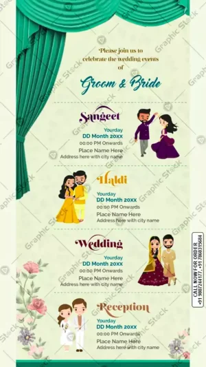 Green Multievent Wedding Invitation Card – GS-C123