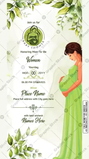Green Leaf Baby Shower Invitation Card – GS-C129