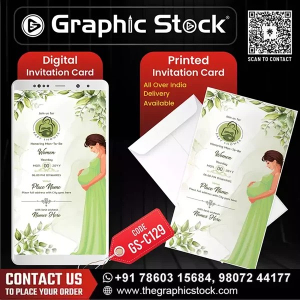 Green Leaf Baby Shower Invitation Card – GS-C129