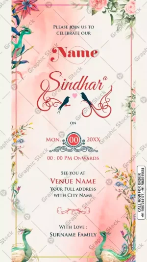 Peach Floral Sindhara Invitation Card – GS-C130