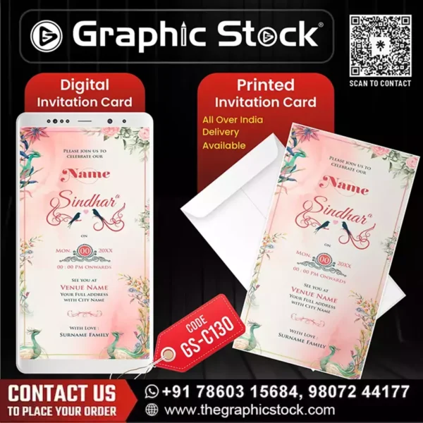 Peach Floral Sindhara Invitation Card – GS-C130