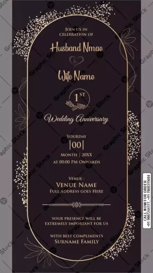 Black Golden Wedding Anniversary Invitation Card – GS-C131
