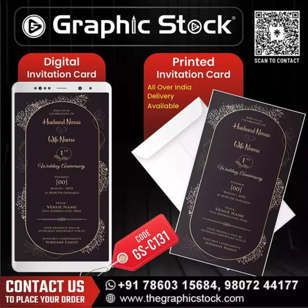 Black Golden Wedding Anniversary Invitation Card – GS-C131