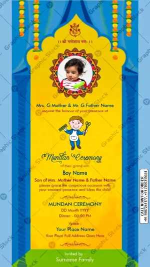 Traditional Mundan Ceremony Invitation Card for Boy – GS-C132