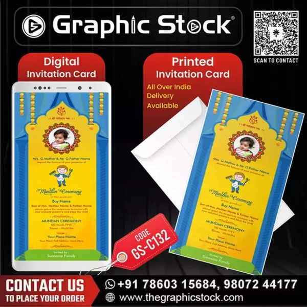 Traditional Mundan Ceremony Invitation Card for Boy – GS-C132