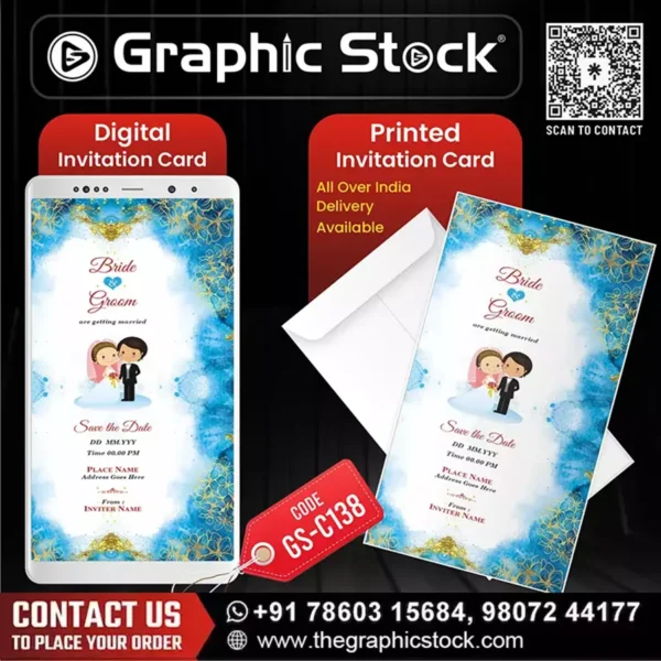 Blue Theme Wedding Invitation Card – GS-C138