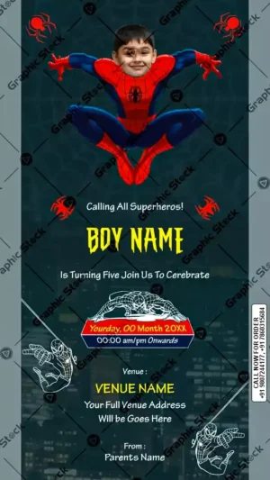 Spiderman Birthday Invitation with Photo – GS-C146