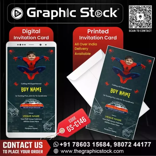 Spiderman Birthday Invitation with Photo – GS-C146