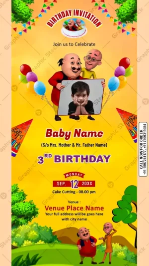 Motu Patlu Theme Kids Birthday Invitation Card – GS-C159